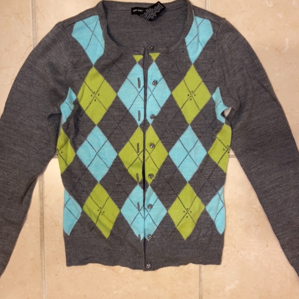 New York & Company Argyle Button Cardigan